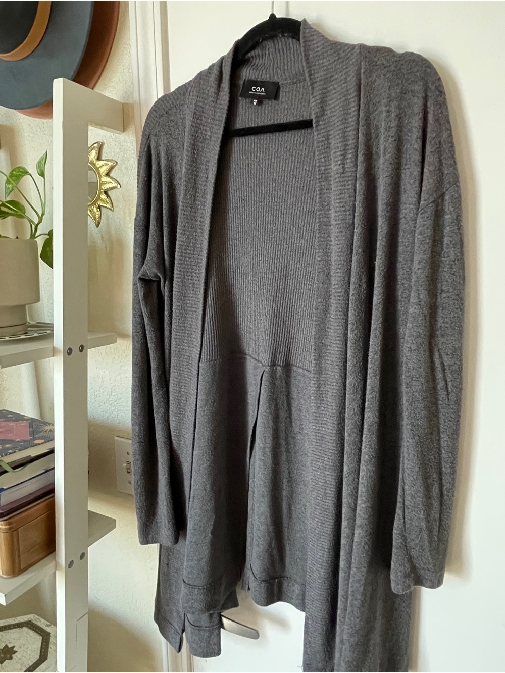 COA from Anthro / grey ribbed knit loungewear open cardigan / size M